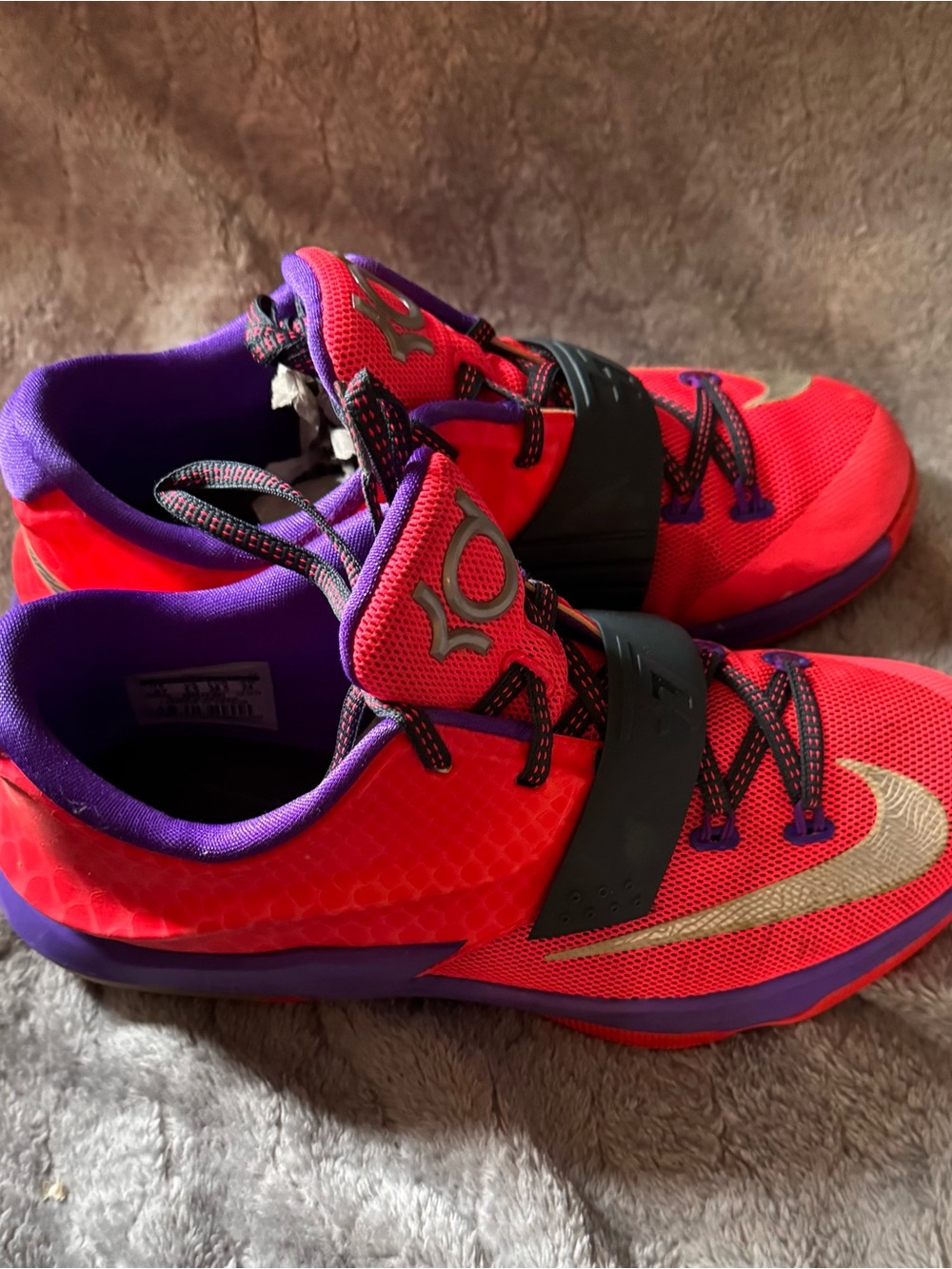 Nike Kids Red and Purple Basketball Sneakers with Gold Swoosh
